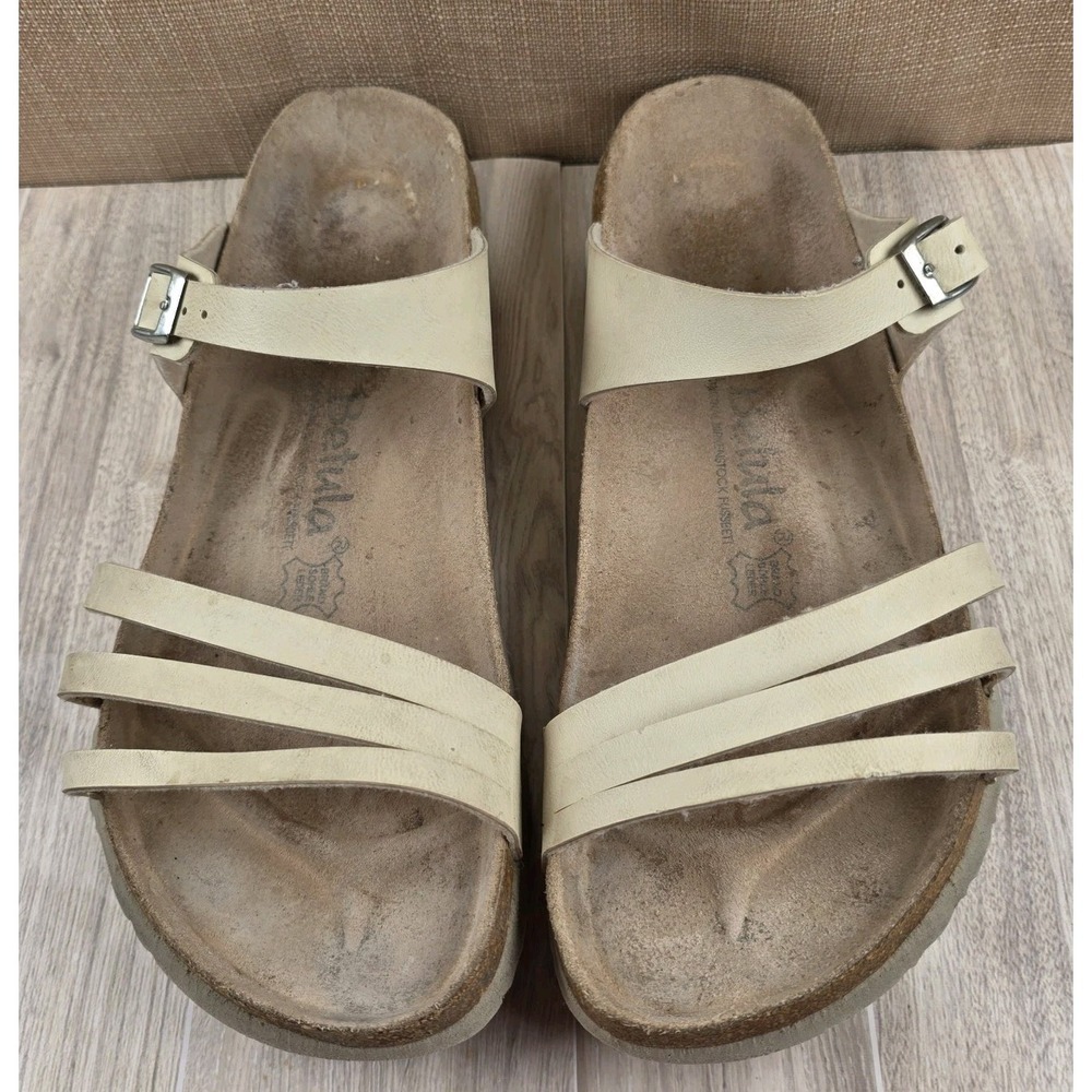 Betula by Birkenstock Women's Ivory Leather Strappy Slip On Sandals EU 42 US 11